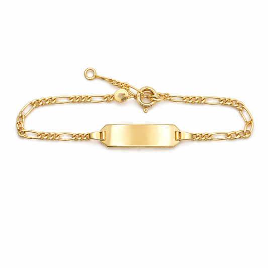 585 Gelbgold Kinderarmband Figaro mit Gravurplatte