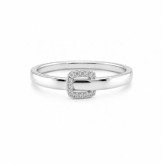 Ring aus 585 Weißgold mit modernem Glieder-Element und 0,04 ct Brillanten in TW/SI Qualität, Ringgröße 55