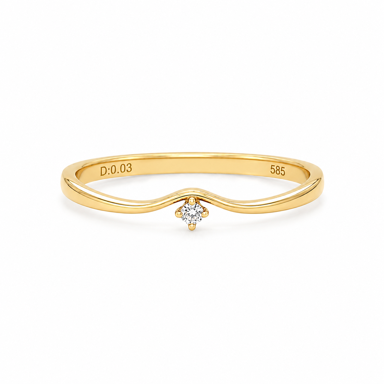 Zarter Wishbone Diamantring aus 585 Gelbgold mit 0,03 ct Diamant in geschwungener V-Form.
