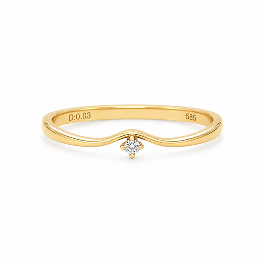 Zarter Wishbone Diamantring aus 585 Gelbgold mit 0,03 ct Diamant in geschwungener V-Form.