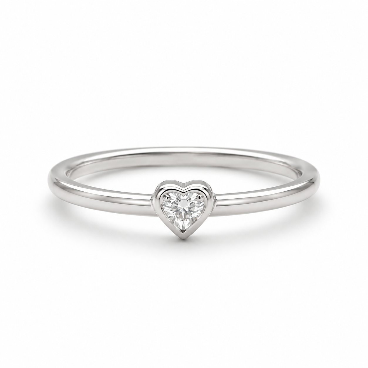Herzring aus 585 Weißgold mit Brillant in Herzform