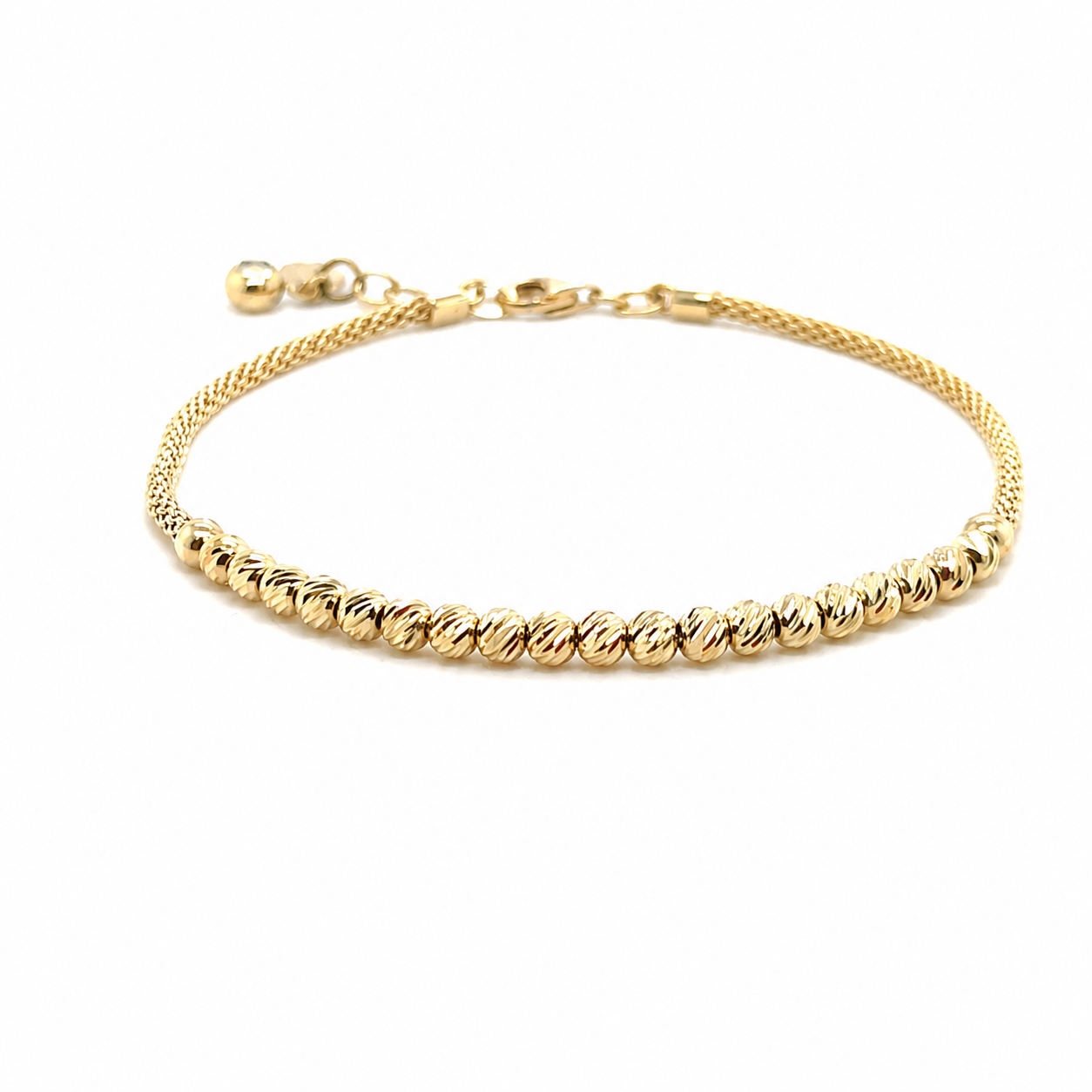 585 Gelbgold Damenarmband mit diamantierten Kugeln Frontansicht