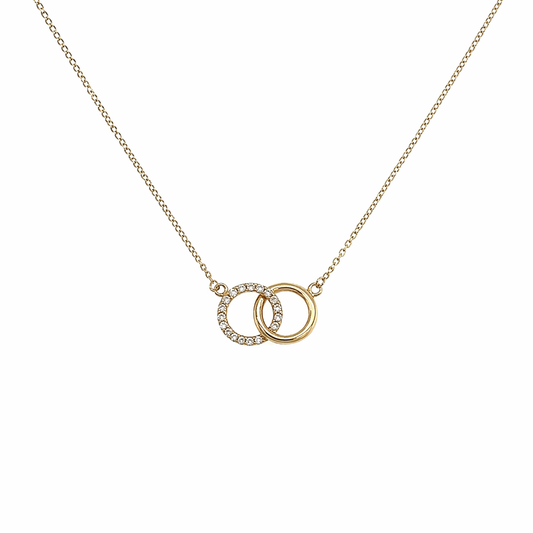 Kette aus 585 Gelbgold mit Zirkonia Anhänger – Zwei ineinandergreifende Ringe