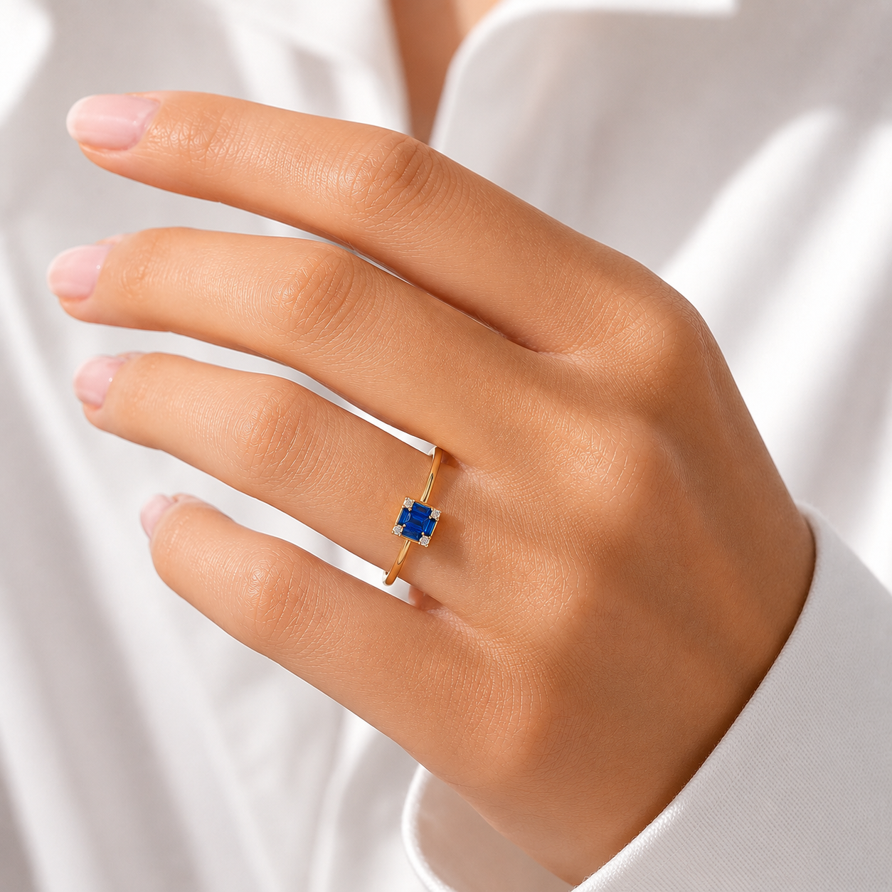 Schmuckset 585 Gelbgold mit blauen Zirkonia – Anhänger, Ring & Ohrstecker