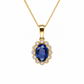 585 Gelbgold Kette Saphir Anhänger oval mit Brillantkranz 45 cm