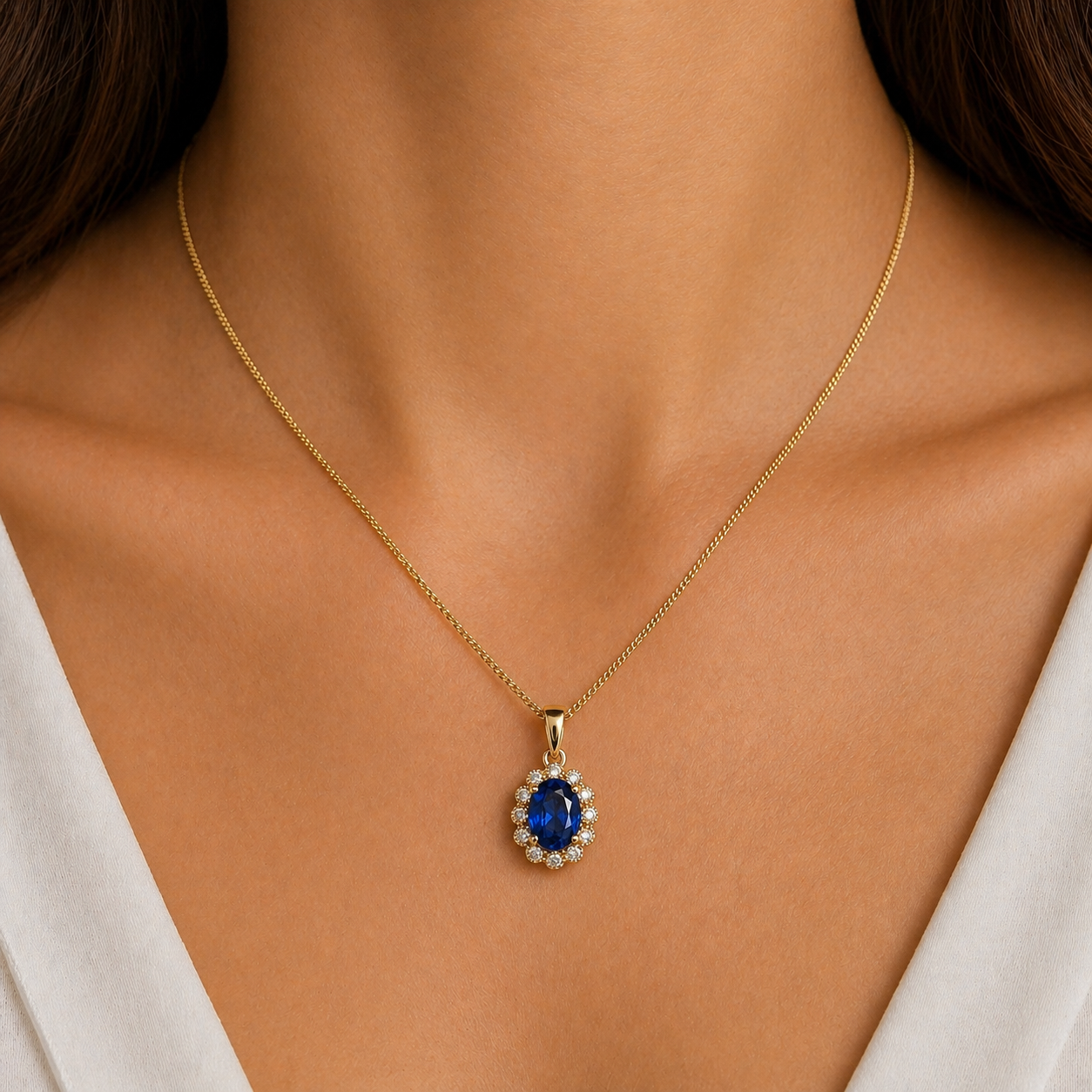 Detail Saphir blau mit Diamanten Gold Anhänger
