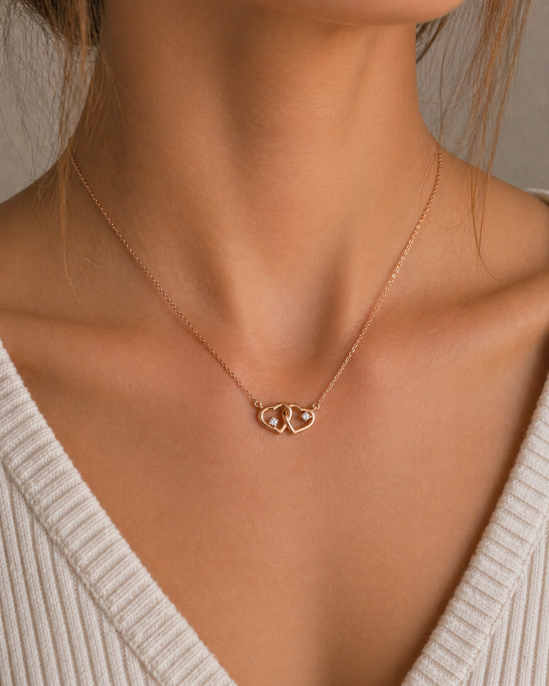 Rotgoldkette mit Herz-Anhänger & Brillanten – 585er Gold