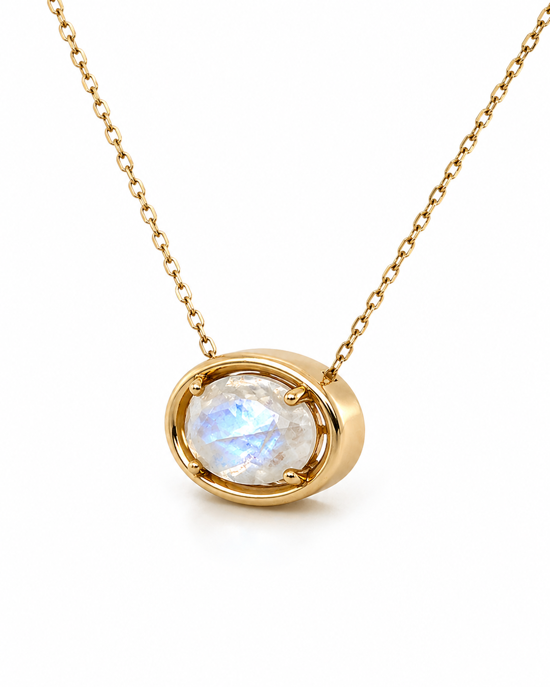 585 Gelbgold Kette mit Mondstein Anhänger – 1,57 ct – 42 cm