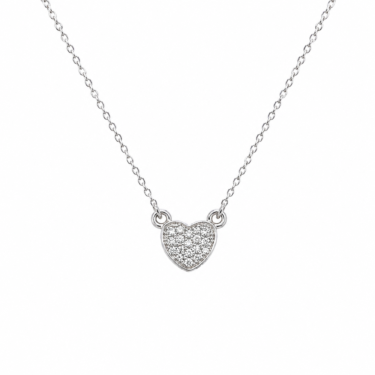 750 Weißgold Kette mit Herz Anhänger & Brillanten – 0,04 ct – 42 cm (38 cm Zwischenöse)