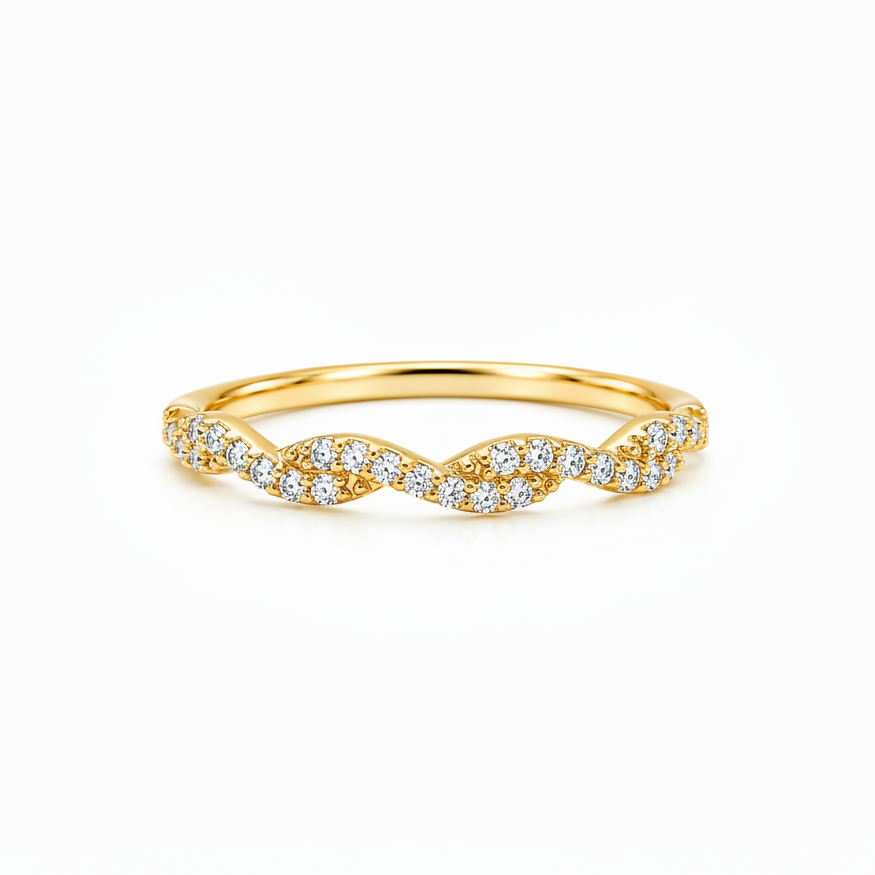 Geschwungener Zirkonia Ring aus 585er Gelbgold