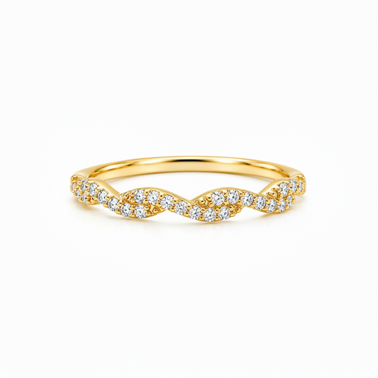 Geschwungener Zirkonia Ring aus 585er Gelbgold