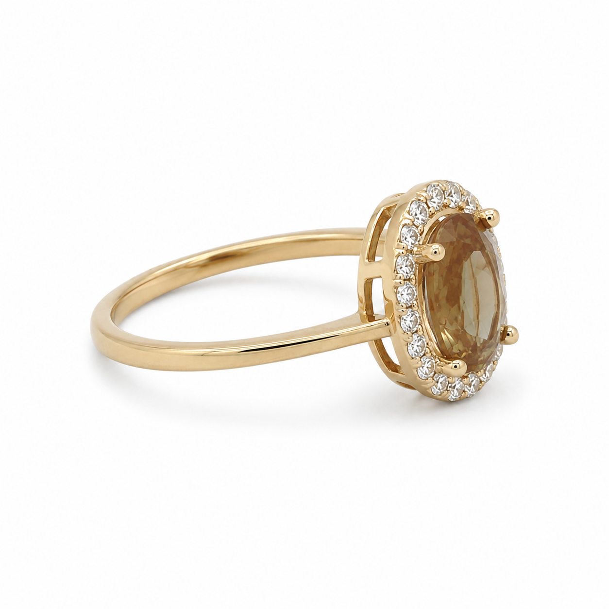 Verlobungsring 585 Gelbgold mit ovalem Zirkonia seitlich
