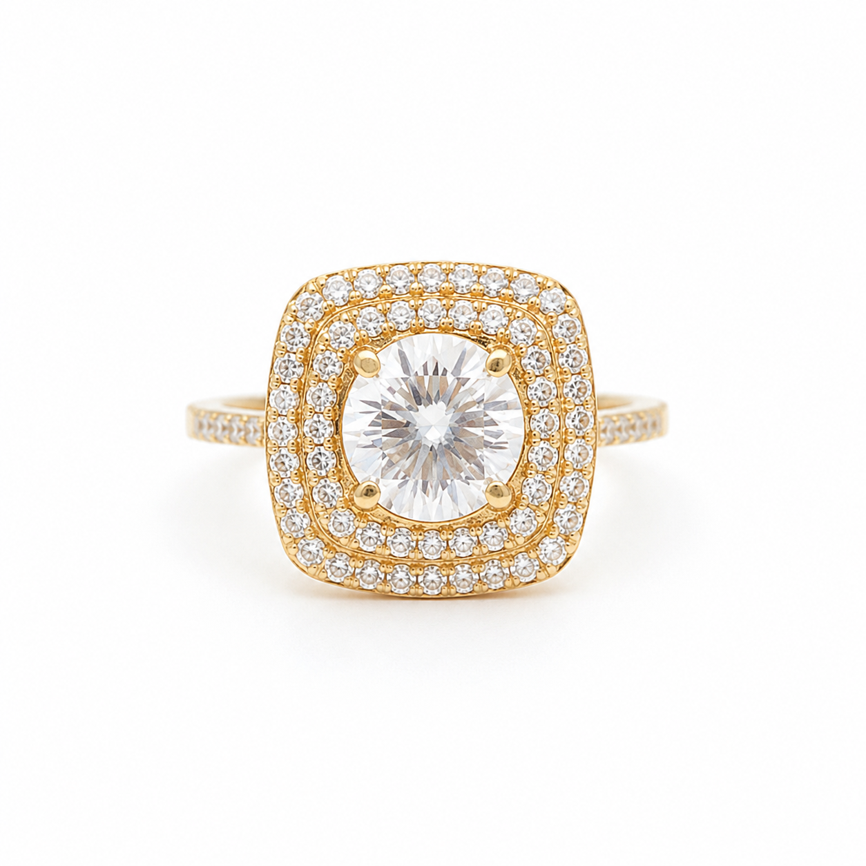 Zirkonia Ring 585 Gelbgold mit Halo Frontansicht