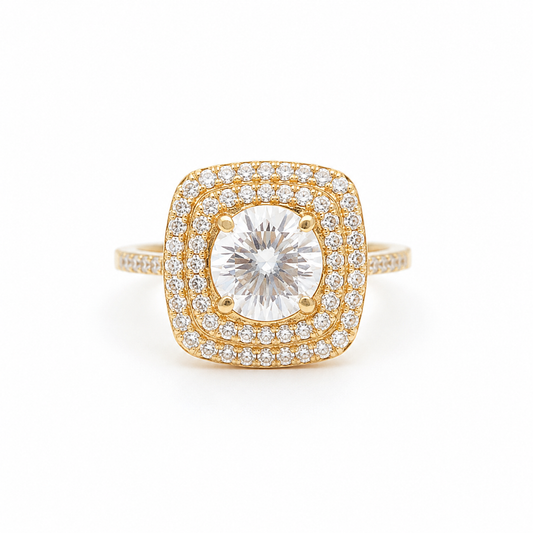 Zirkonia Ring 585 Gelbgold mit Halo Frontansicht
