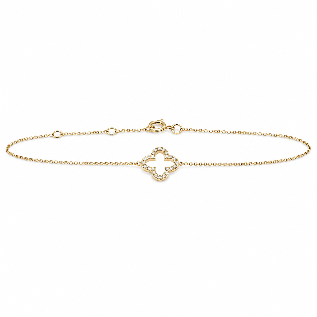 Kleeblatt Armband 585 Gelbgold mit Brillanten Frontansicht