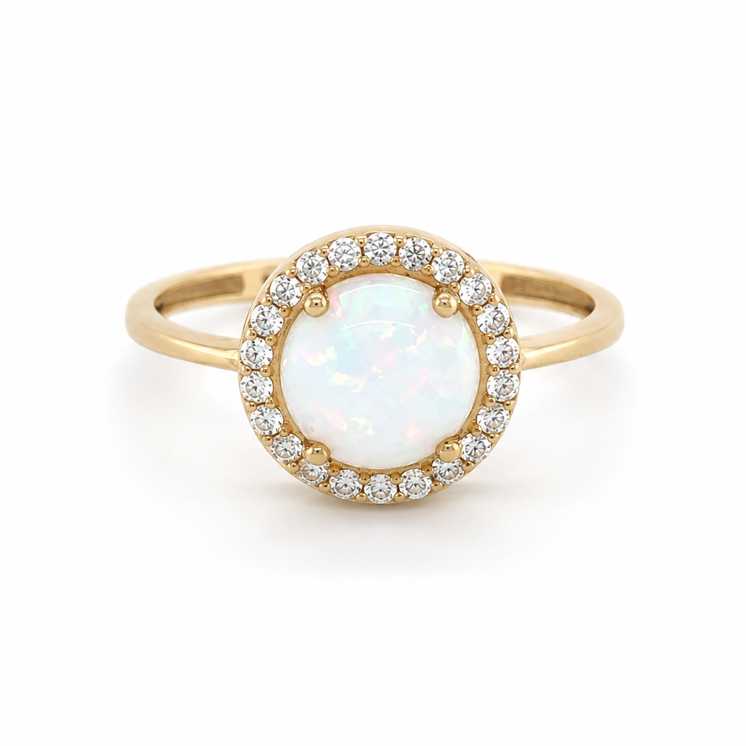 Opalring 585 Gelbgold mit Zirkonia Frontansicht