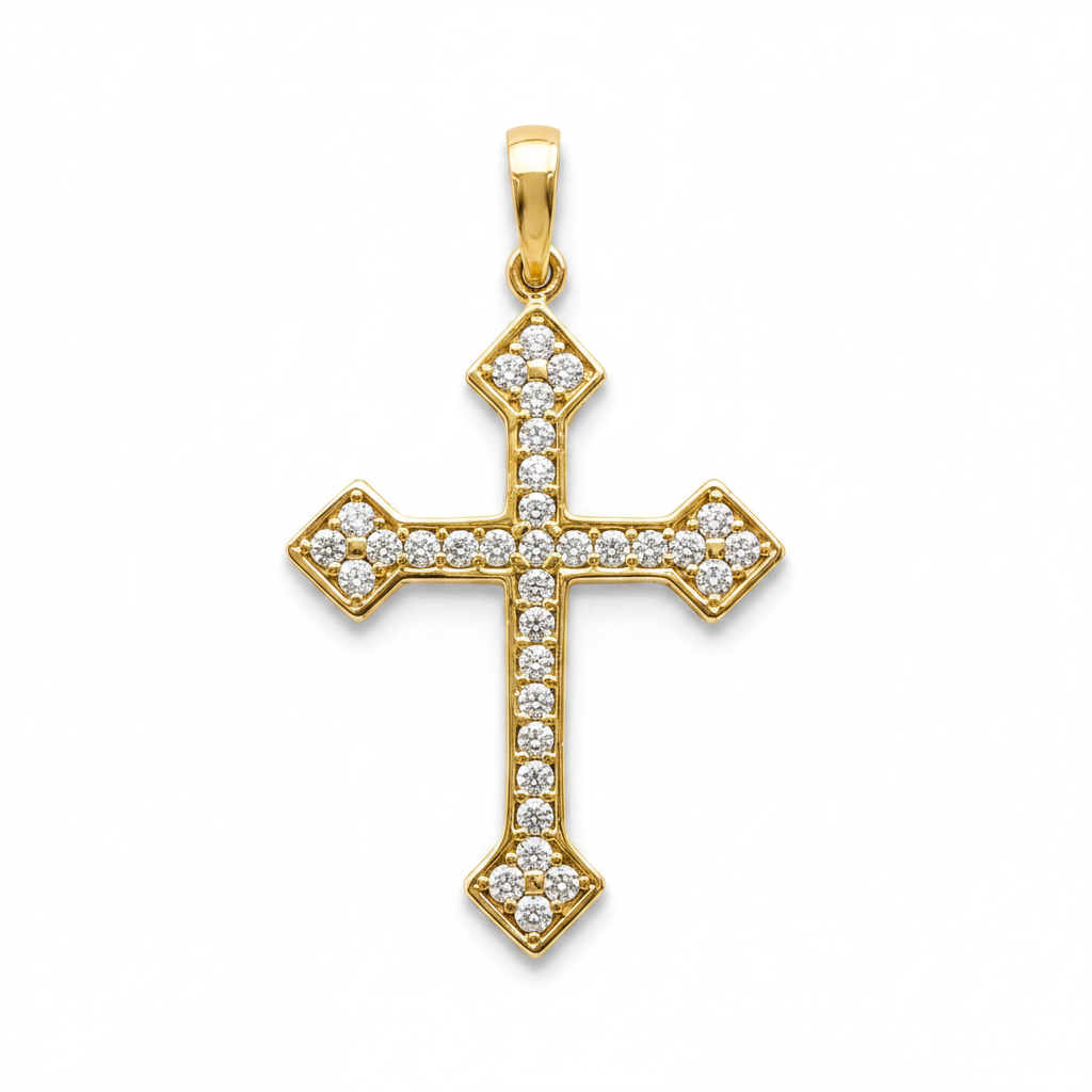Kreuzanhänger 585 Gelbgold mit Zirkonia Frontansicht