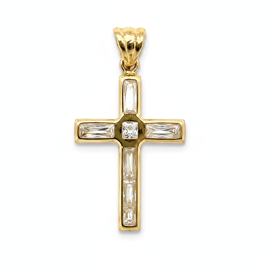 Kreuzanhänger 585 Gelbgold mit Zirkonia Frontansicht