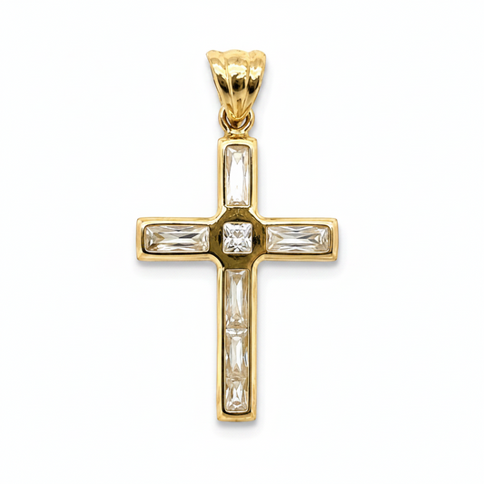 Kreuzanhänger 585 Gelbgold mit Zirkonia Frontansicht