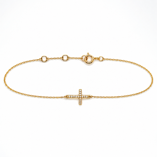 Brillantarmband Kreuz aus 585 Gelbgold Frontansicht