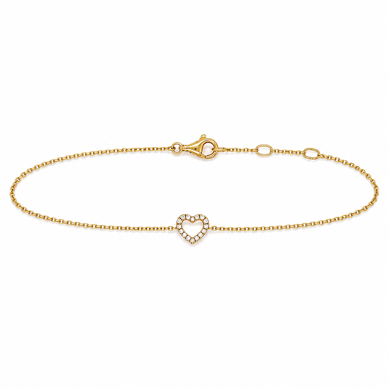 Damen Herzarmband aus 750 Gelbgold mit 16 Brillanten 0,05 ct Frontansicht