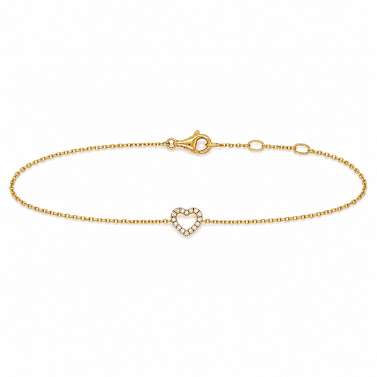 Damen Herzarmband aus 750 Gelbgold mit 16 Brillanten 0,05 ct Frontansicht