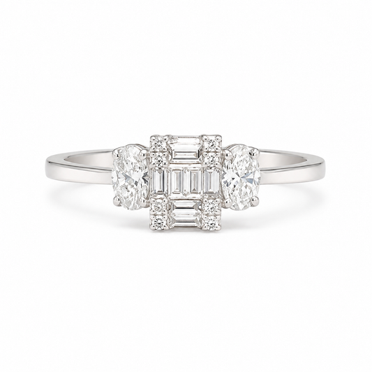 750 Weißgold Diamantring mit 0,50 ct Diamanten in geometrischem Design, Frontansicht