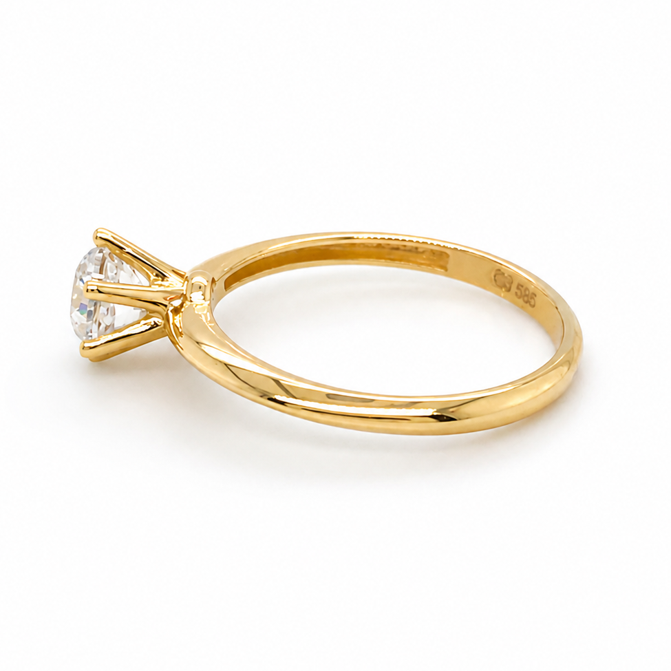 Zirkonia Solitärring aus 585 Gelbgold in Seitenansicht