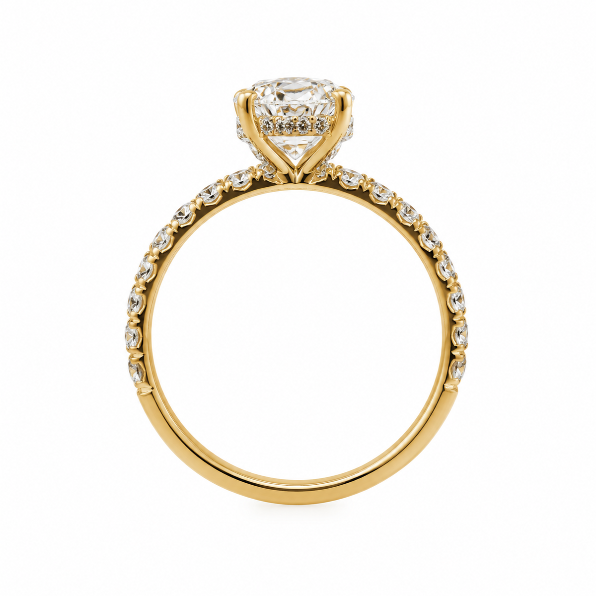 Verlobungsring 585 Gelbgold mit Labordiamant Oval seitlichem Steinbesatz