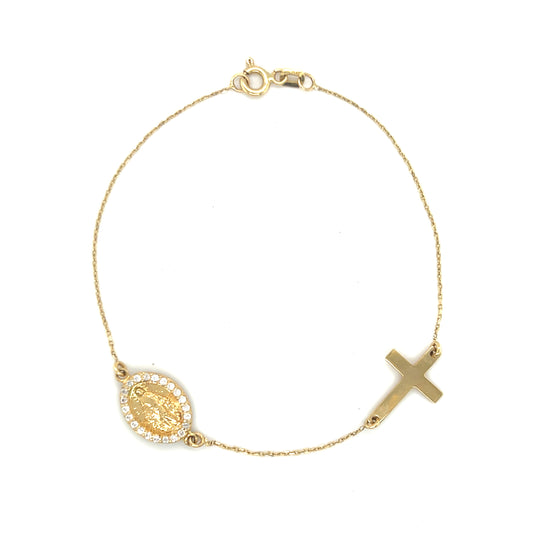 Armband 585/-Gold Kreuz & Maria Zirkonia