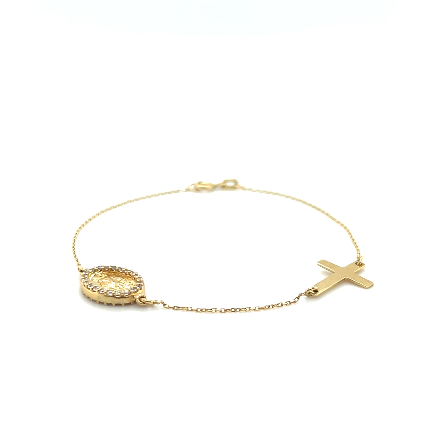 Armband 585/-Gold Kreuz & Maria Zirkonia