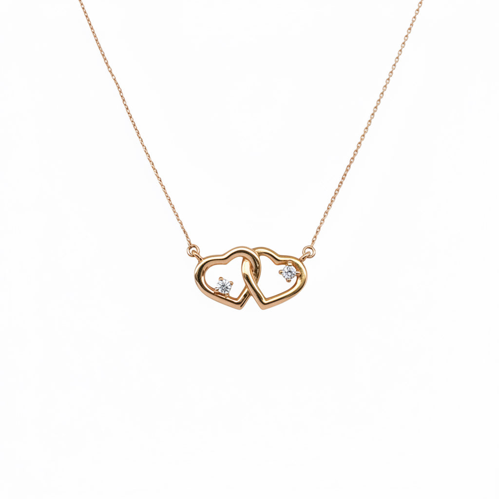 Rotgoldkette mit Herz-Anhänger und Brillanten aus 585er Gold