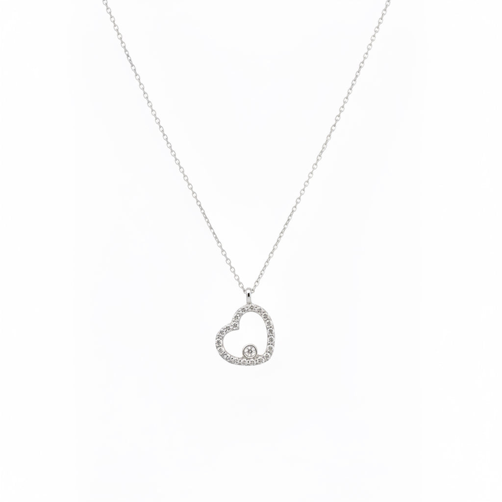 Weißgoldkette mit Herz-Anhänger und Brillanten aus 585er Gold
