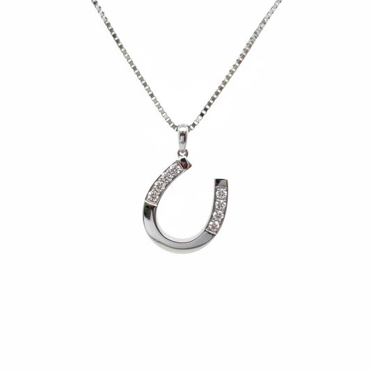 Weißgoldkette mit Hufeisen-Anhänger und Brillanten