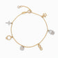 Bettelarmband aus 585 Gelbgold und Weißgold mit Zirkonia-Symbolanhängern freigestellt