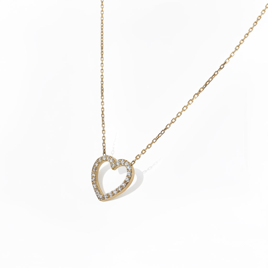 Zirkonia besetztes Herz aus 585 Gelbgold