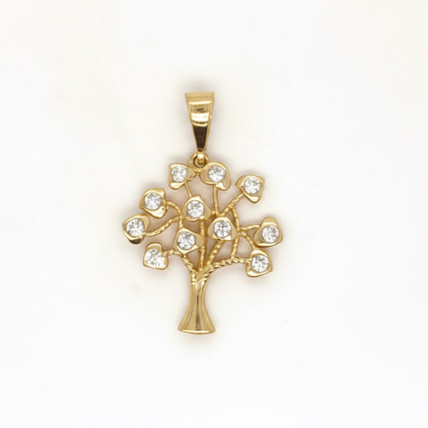 Lebensbaum Anhänger mit Zirkonia – 585 Gelbgold