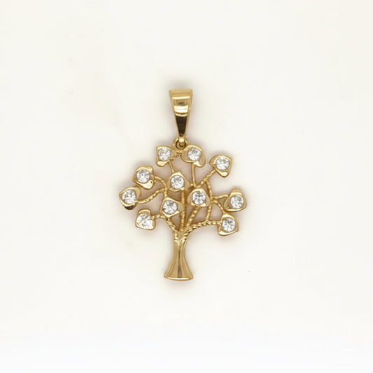 Lebensbaum Anhänger mit Zirkonia – 585 Gelbgold