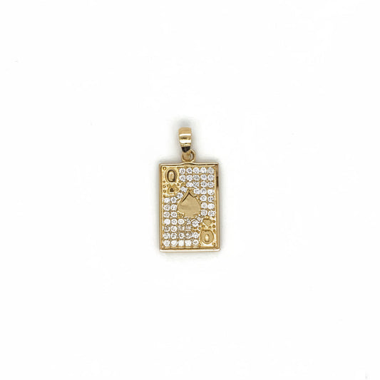 Spielkarten Anhänger aus 585 Gelbgold mit Zirkonia im rechteckigen Design