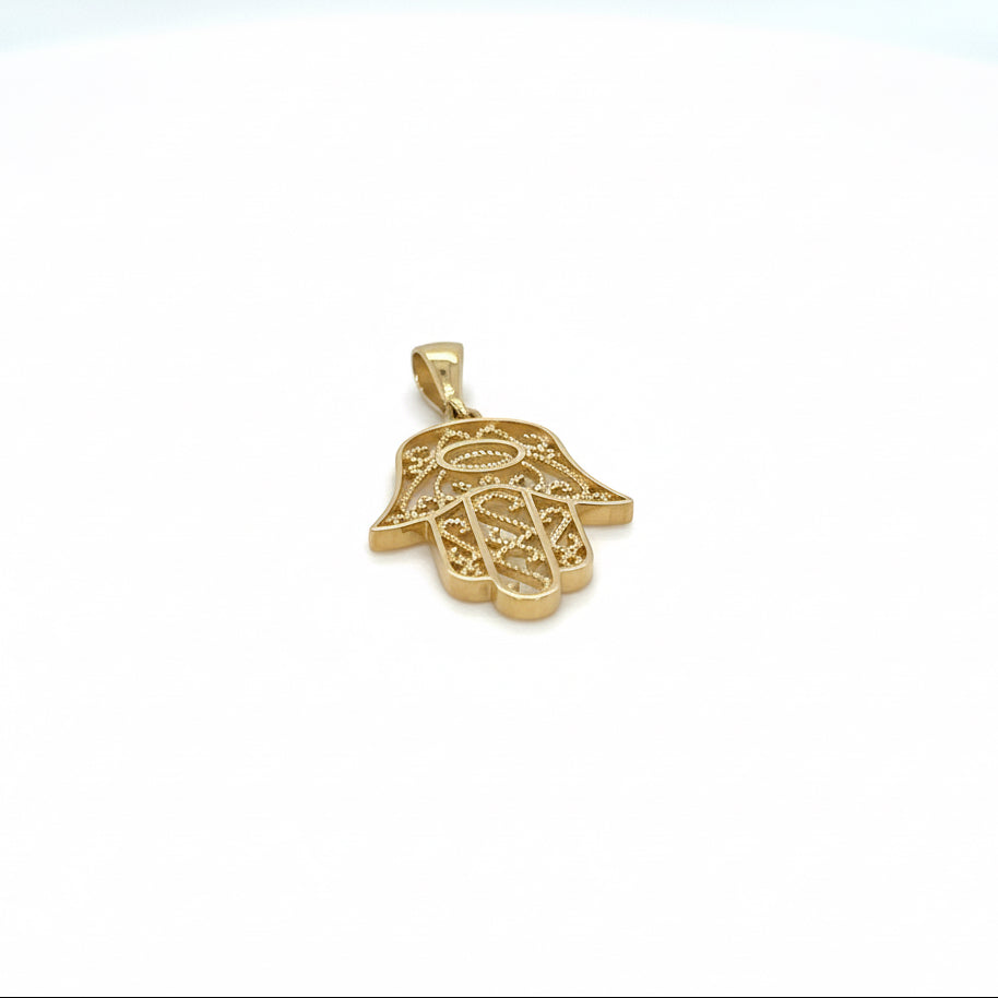 585 Gelbgold Anhänger Hand der Fatima filigran 24 mm