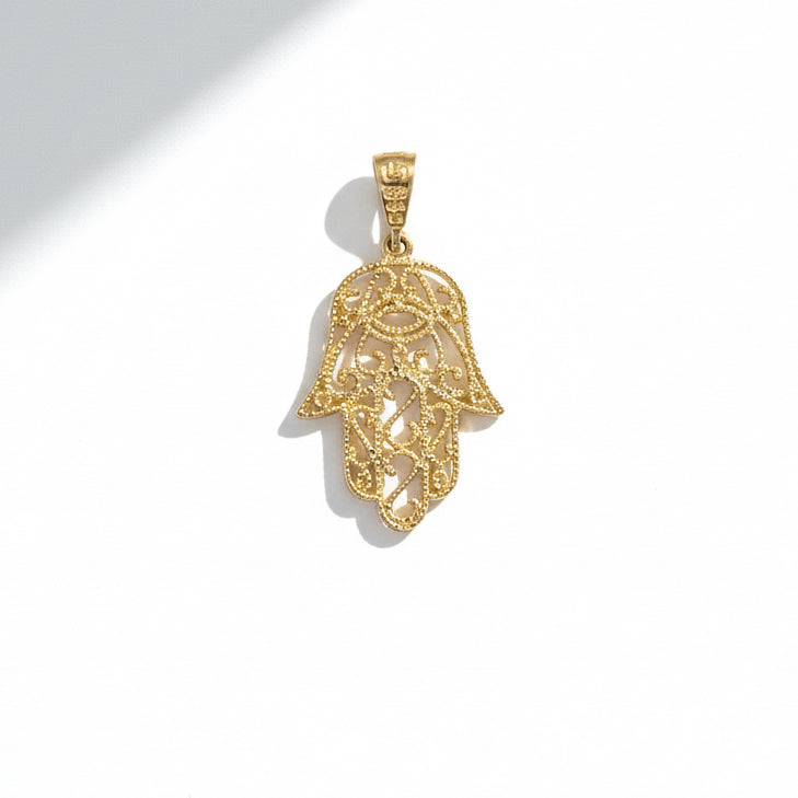 585 Gelbgold Anhänger Hand der Fatima filigran 24 mm