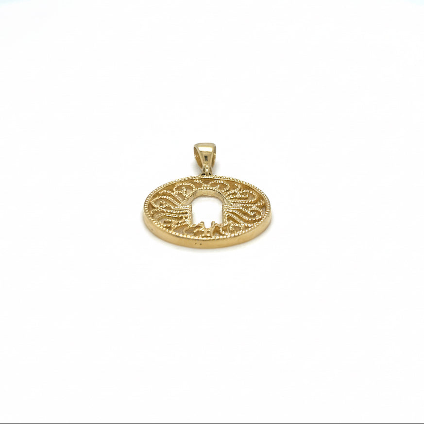 Anhänger 585 Gelbgold Fatima Hand rund – filigran (15 mm)