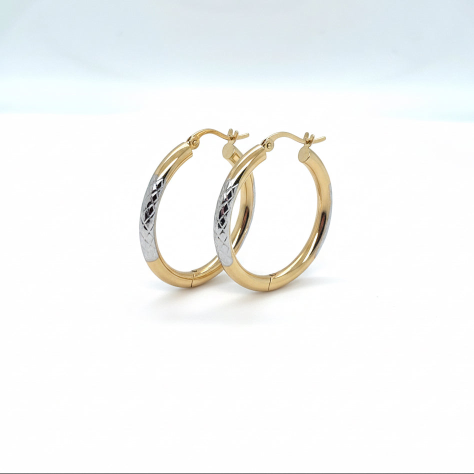 585 Gold Creolen Bicolor 31 mm – Gelb- & Weißgold Damen & Unisex Ohrringe