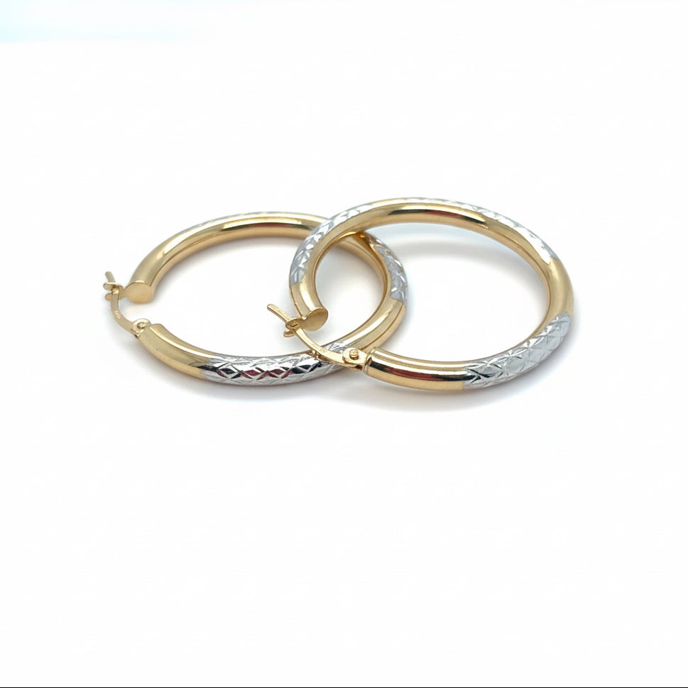 585 Gold Creolen Bicolor 31 mm – Gelb- & Weißgold Damen & Unisex Ohrringe