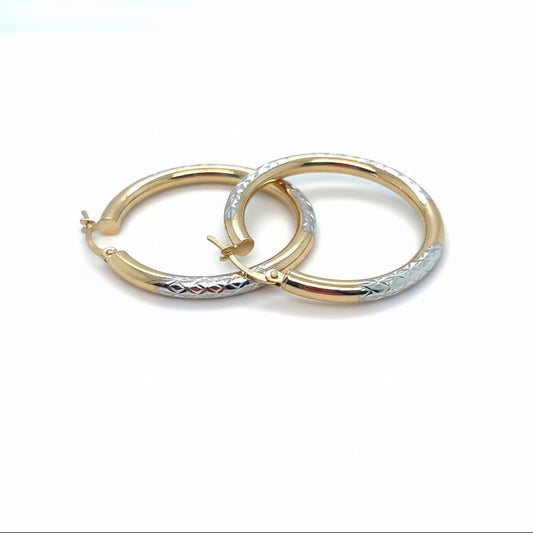 585 Gold Creolen Bicolor 31 mm – Gelb- & Weißgold Damen & Unisex Ohrringe