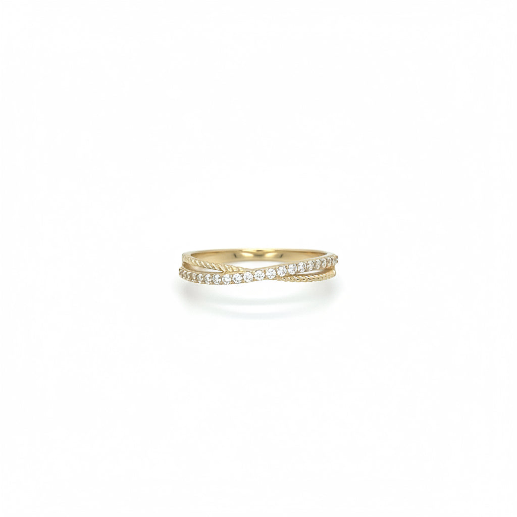 Ring 585 Gelbgold mit Zirkonia – Gedrehter Pavé Ring