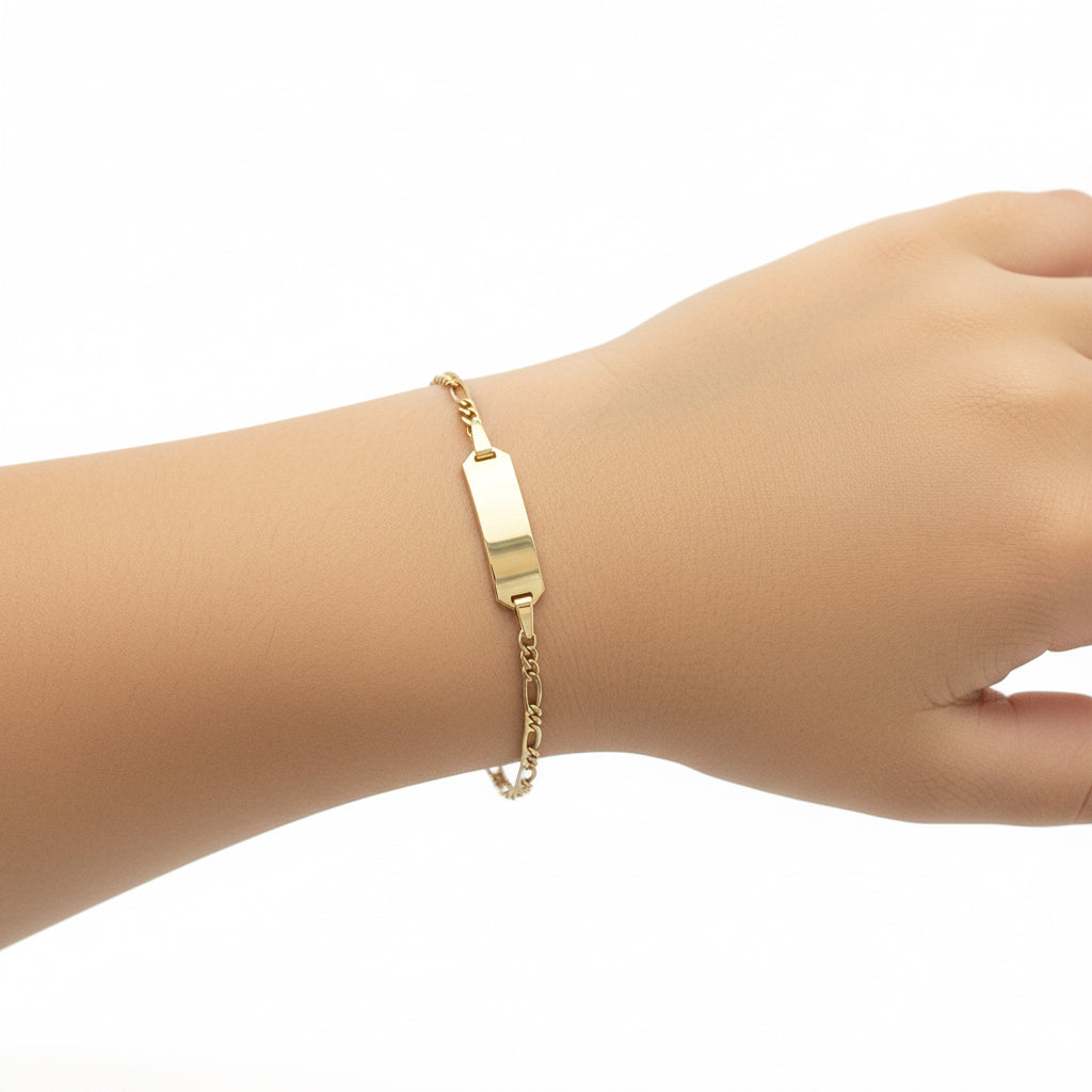 585 Gelbgold Kinderarmband Figaro mit Gravurplatte