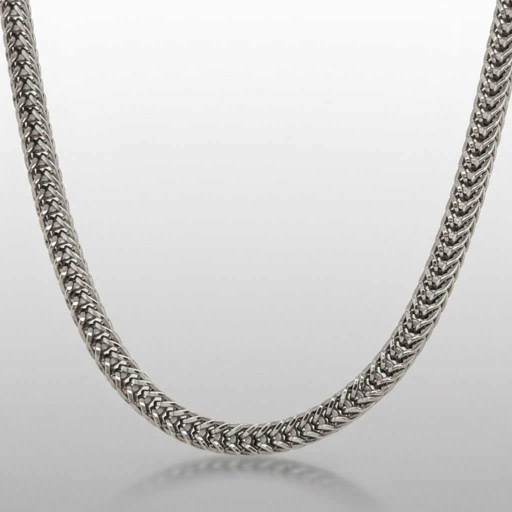 Massive Silberkette 925 rhodiniert – 5 mm geflochtene Kette, kantiges Design Unisex