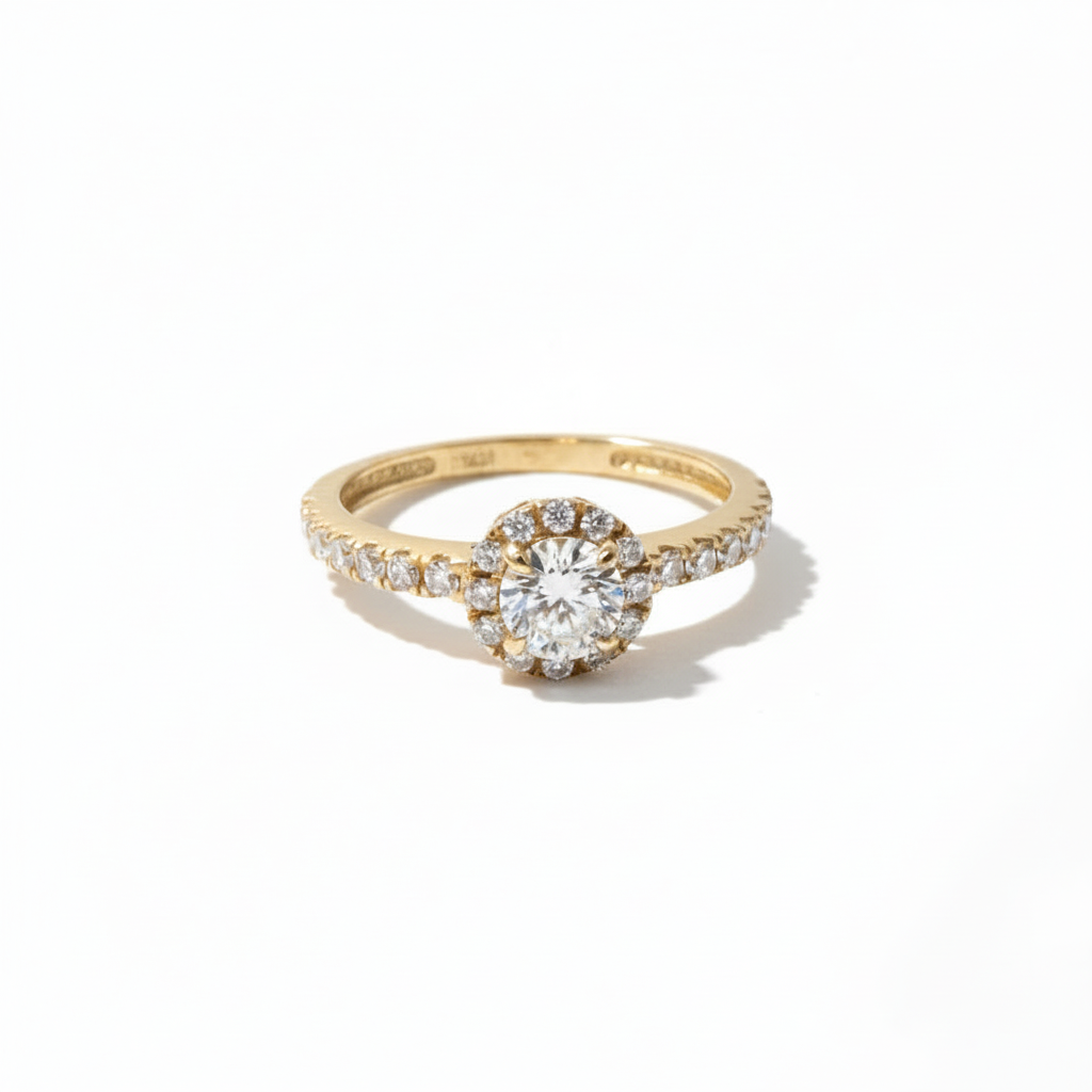 Halo Verlobungsring aus 585 Gelbgold mit Zirkonia