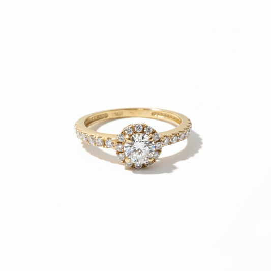 Halo Verlobungsring aus 585 Gelbgold mit Zirkonia